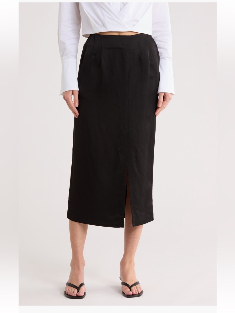 TWP Ladylike Skirt black pull on midi skirt viscose and linen size 10 NWT